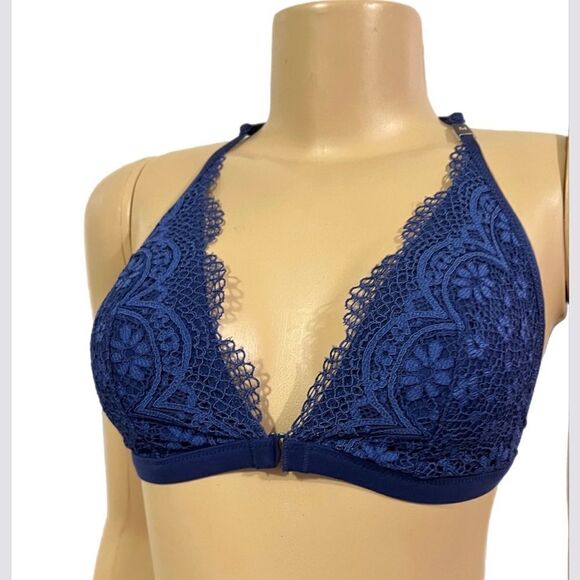 Victorias Secret Body Crochet Lace Lined - Removable Padding bralette blue M - Picture 1 of 5